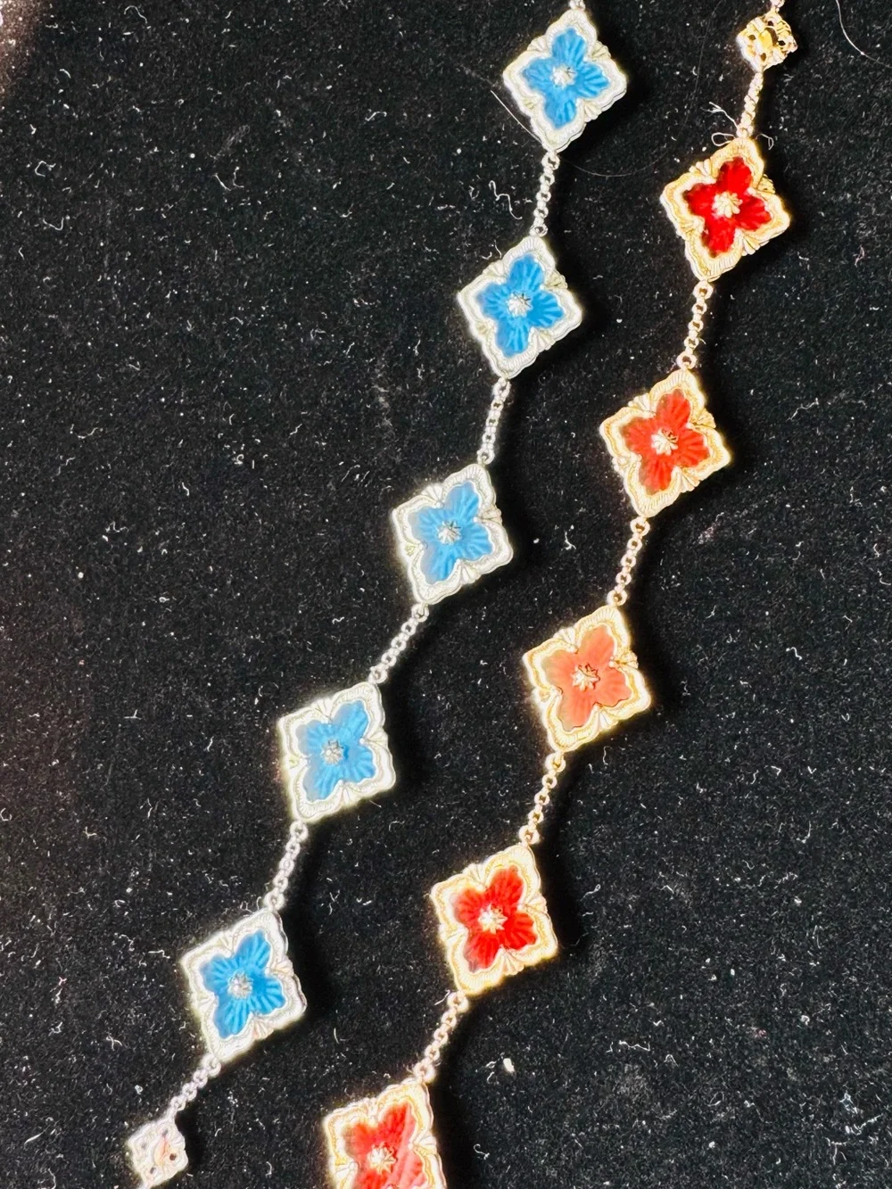 Elegant Rose Gold Floral Filigree Square-Link Bracelet— Red